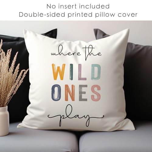 Where The Wild Ones Play 18x18 Soft Plush Throw Pillow Cover for Kids Room