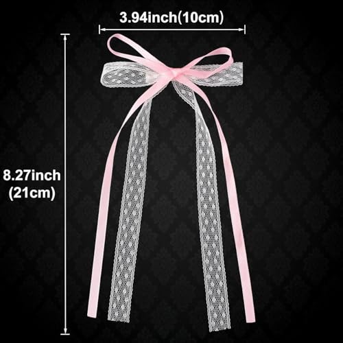 Pink Lace Bow Hair Clips with Pearls, Cute Coquette Hair Barrettes - 2Pcs