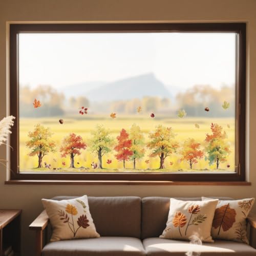Autumn Forest & Maple Leaves Window Clings - 47.24" x 11.8"