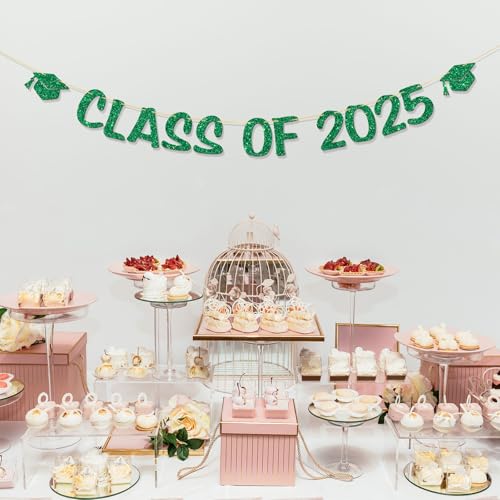Class of 2025 Graduation Banner - Green Glitter Party Decoration