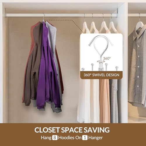 ZEDODIER Hoodie Hanger, 8-Capacity Sweatshirt Organizer for Closet - Silver