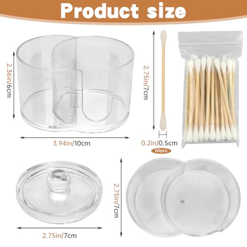 Acrylic Q Tip Holder with Dustproof Lid - Dual-Compartment Organizer