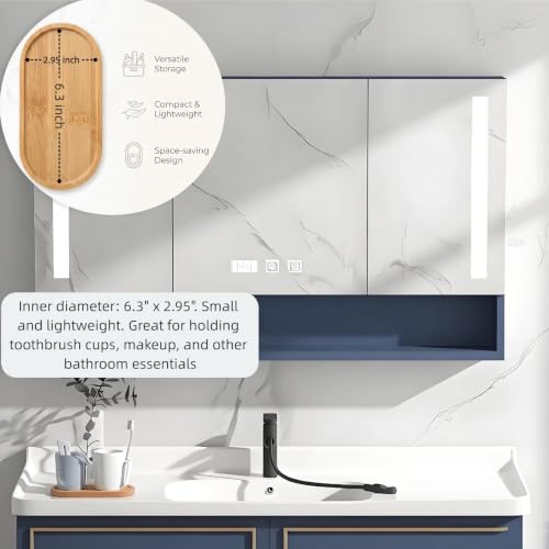 Bamboo Vanity Tray Set - 2-Pack Natural Wood Bathroom Organizer (6.88" x 3.46")