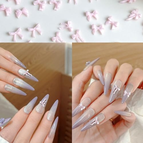 Quezadyl 300Pcs Pink Kawaii Bow Nail Art Charms 3D Resin Ribbon Bowknot Gems