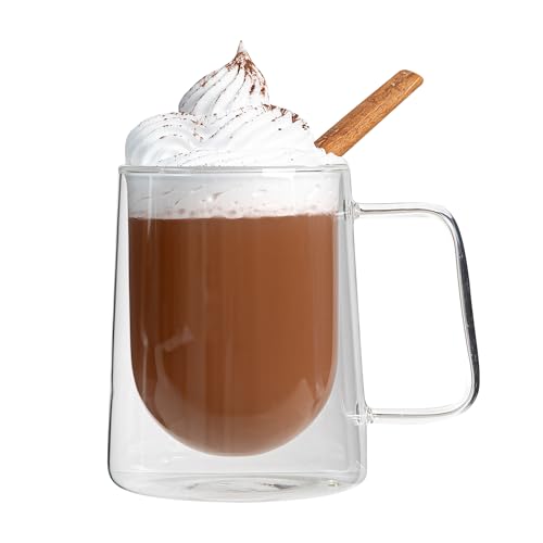 Restaurantware Glass Espresso Cups 12 Count 10 Ounces Borosilicate Double Wall Glass Coffee Mugs Insulated Clear Tea Drinkware for Hot or Cold Beverages