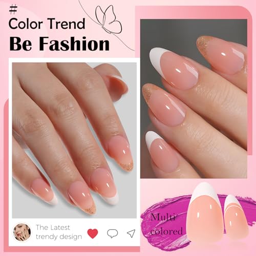 French Tip Short Almond Press on Nails with Glitter, 150 Pcs Nude Fake Nails
