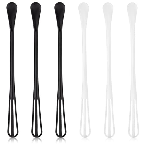 NQEUEPN 6Pcs Mini Plastic Whisks 2-in-1 Small Egg Whisk and Spatula Stirrer