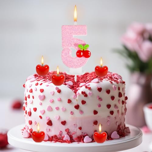Cherry Number Birthday Candle Set with 5 Mini Cherry Candles