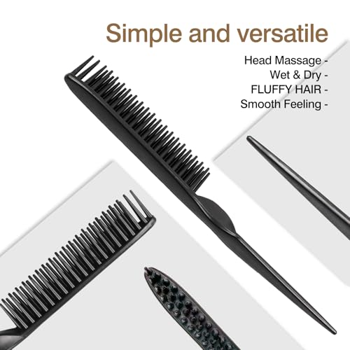 Zoolinn 3-Row Rat Tail Styling Comb Set - 4PCS Hair Detangling & Sectioning