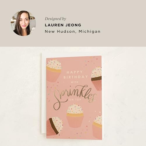 Minted Birthday Greeting Card - Sprinkles Cupcake Design, 5x7 w/ Envelope
