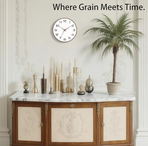 Woodgrain Silent Wall Clock - 8 Inch Battery Operated, Large Easy-to-Read Numbers