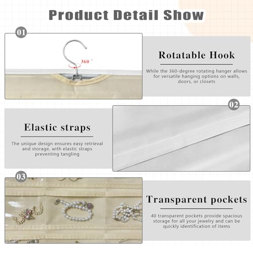 Hanging Jewelry Organizer for Necklaces & Earrings - 36 Hooks, 40 Pockets