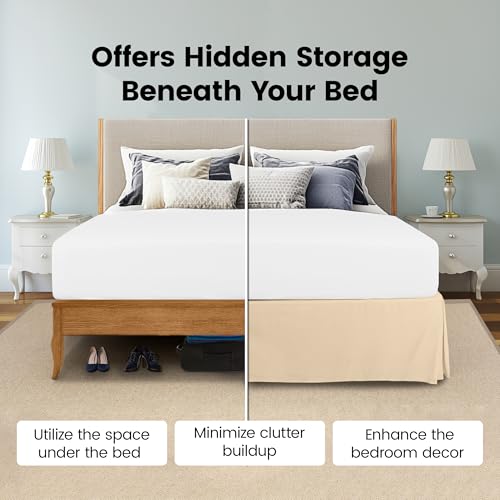 Utopia Bedding Queen Bed Skirt Beige 16-Inch Drop Pleated Under-Bed Storage