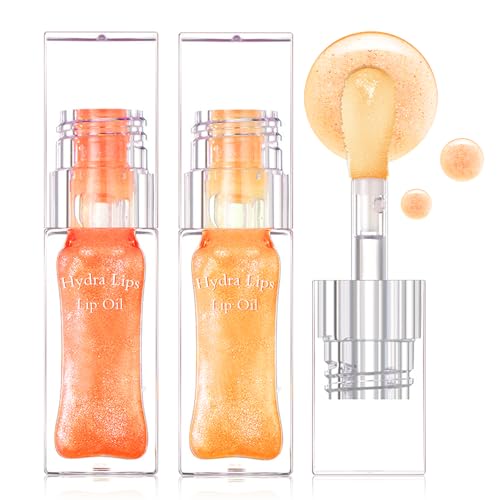 Color Changing Lip Oil Stain 2PCS Hydrating Shimmer Gloss Strawberry Orange