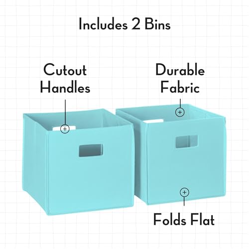 RiverRidge Kids Bookshelf with Veggie Storage Bin and 2 Open Shelves and 2 Aqua Fabric Bins - Kids Storage Organizer, Toy Shelf & Book Shelf