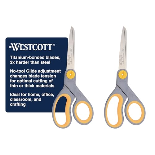 Westcott 8-Inch Titanium Bonded Scissors 2-Pack - Multipurpose Office & School Shears with Soft Handles & Adjustable Glide