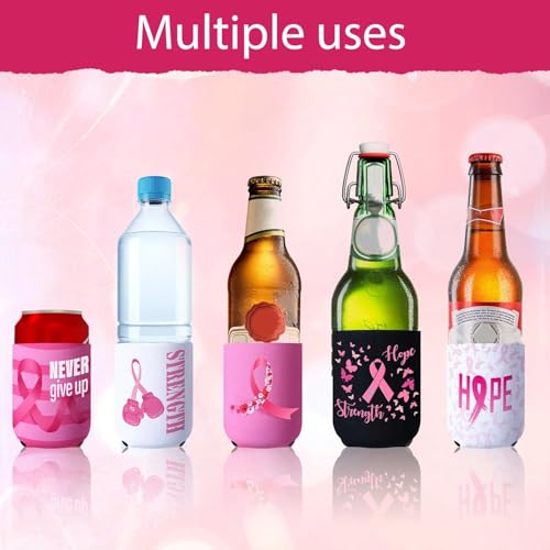 Breast Cancer Awareness Can Cooler Sleeves - 24 Pack Neoprene Drink Holders