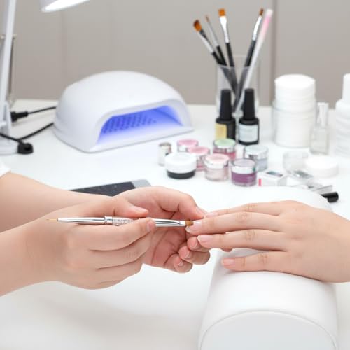 Macuezu 2 PCS Dual Ended Builder Gel Brushes & French Tip Liner Tools
