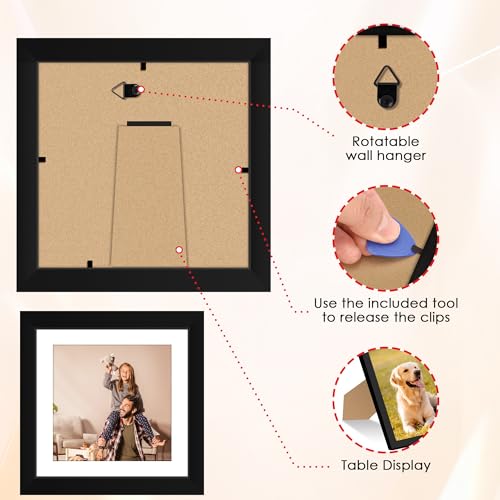 FIXSMITH 6x6 Picture Frame Set of 4 with HD Plexiglass - Black