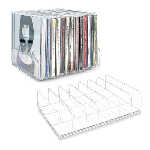 Philbinden Acrylic CD Holder Rack - 2 Piece CD Storage Organizer for 28 CDs