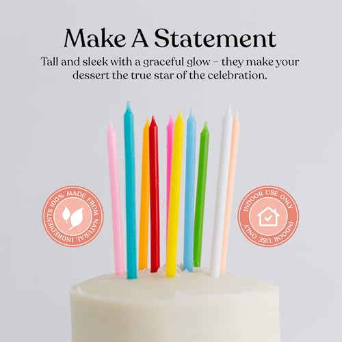 Rainbow Birthday Cake Candles - 20 Count Tall & Skinny