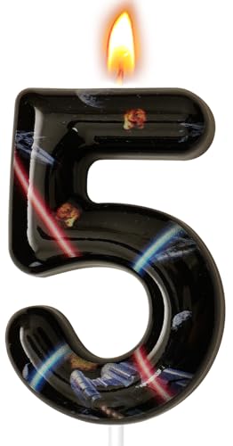 Space Themed Number 5 Birthday Candle - Black Wax Cake Topper