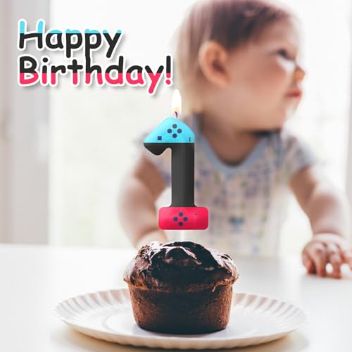 Video Game Birthday Candles Set - Red & Blue 8th Birthday Cake Topper