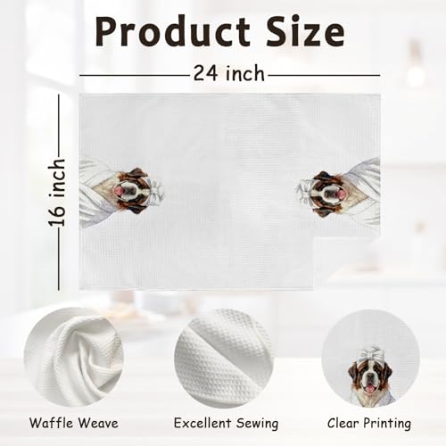 Saint Bernard Hand Towels - Funny Dog Decor for Kitchen & Bath, 16x24 inch