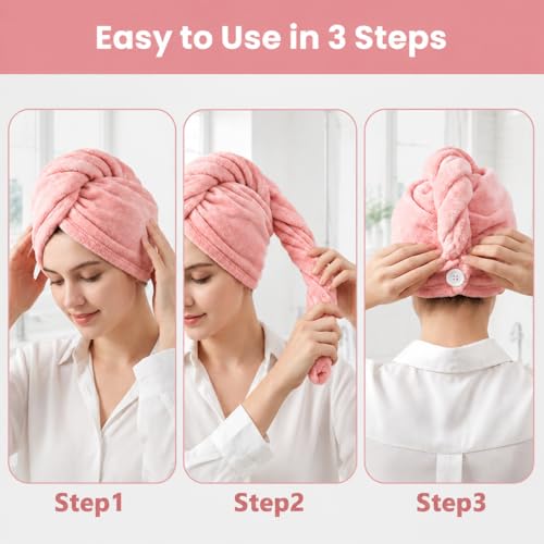 ADOGO Microfiber Hair Towel 2 Pack - Pink & Purple Drying Wraps for All Hair Types