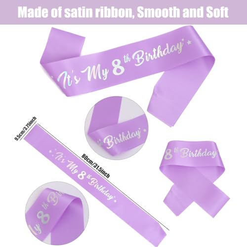 8th Birthday Crown and Sash Set - Purple Rhinestone Tiara for Girls
