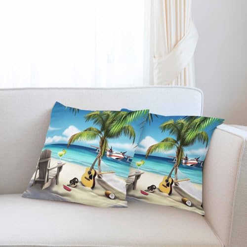 Tropical Palm Tree Throw Pillow Covers (Pc-a085), 18x18 Inch Set of 2