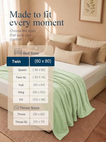 Utopia Bedding Twin Size Sage Green Fleece Bed Blanket 60x80 Inches