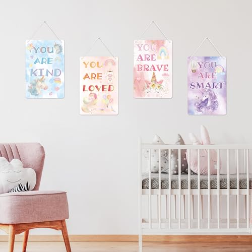 Unicorn Wall Decor Sign Set for Girls' Rooms - Inspirational Rainbow Art