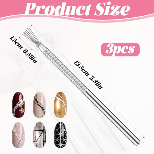 7-Pin Stainless Steel Nail Art Liner Pens & Drawing Tools 3-Pack