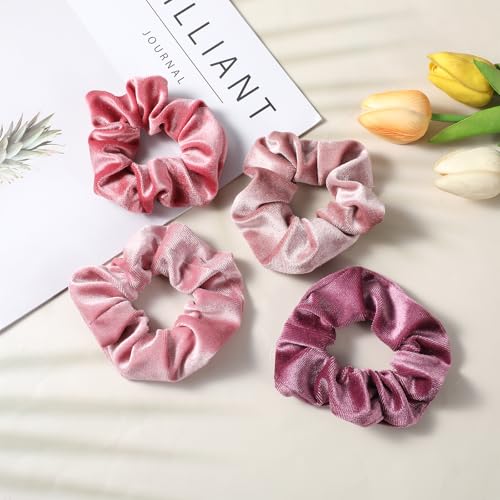 Large Velvet Hair Scrunchies 4-Pack Soft Jumbo Ponytail Holders