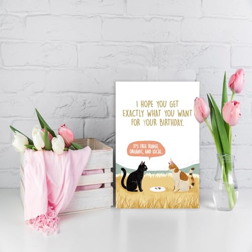 Funny Birthday Card for Cat Lovers - Blank Inside, 8x5.3in