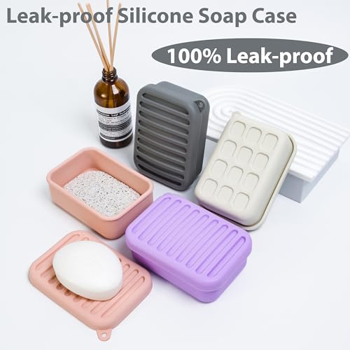 MtBoi Leakproof Silicone Travel Soap Case with Drainage - Deep-Gray
