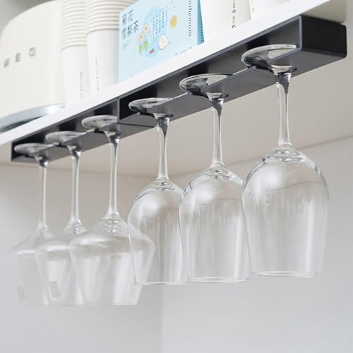 DESONAUT 2-Pack Black Wine Glass Holder Rack - 13 Inch Under Cabinet Storage