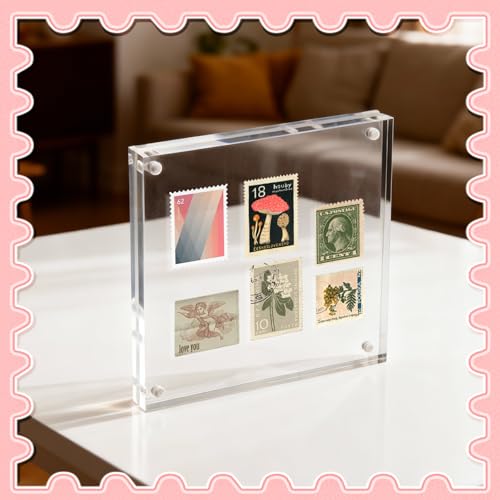 Vowcarol 5x5 Acrylic Magnetic Picture Frame, Double-Sided Clear Desktop Stand