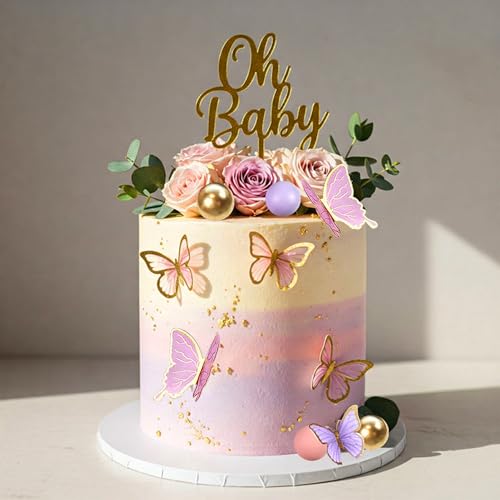 44PCS Pink Butterfly Cake Topper Set for Baby Showers & Birthdays