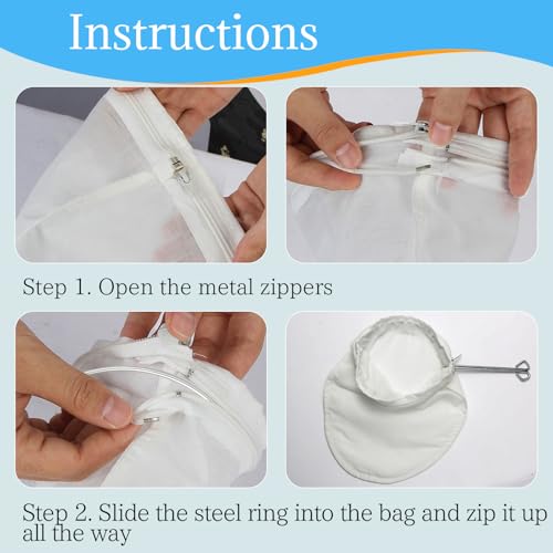White 3-Pack Fine Mesh Strainer Bags with Steel Handle - Reusable Food Filter