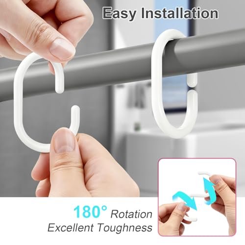 White 12-Pack Plastic Shower Curtain Rings C-Shaped Bathroom Hooks - DESKEMAI