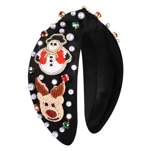 Christmas Beaded Headband Snowman Reindeer Crystal Knotted Hair Band