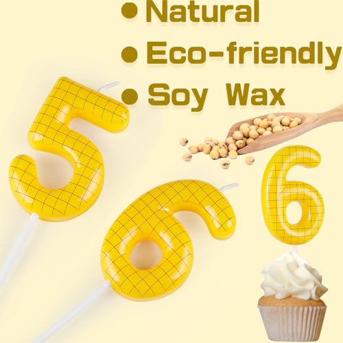 Number 1 Yellow Grid Toy Inspire Birthday Candle Cartoon Cake Topper