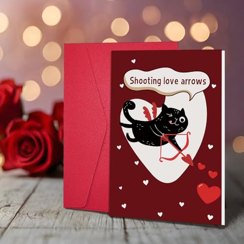 Funny Black Cat Valentine's Day Card for Couples - 8x5.3 inches