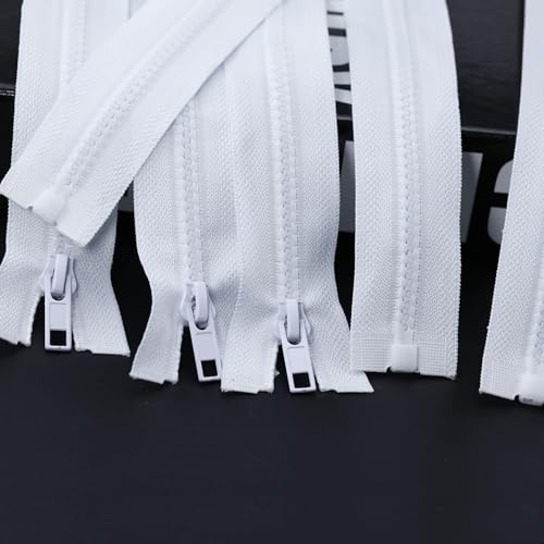 38-Inch #5 Open End Plastic Zippers - 2 Pcs White Jacket Replacement