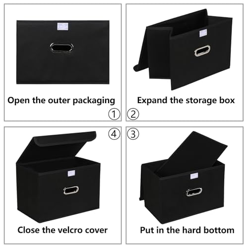 Black Collapsible Storage Bins with Lids - 14.9"x9.8" (1 Pack)