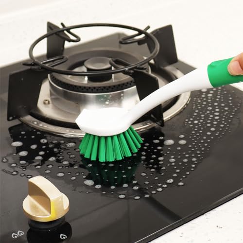 HileSwan Dish Brush with Built-in Scraper, 2 Pack Green Scrub Brushes