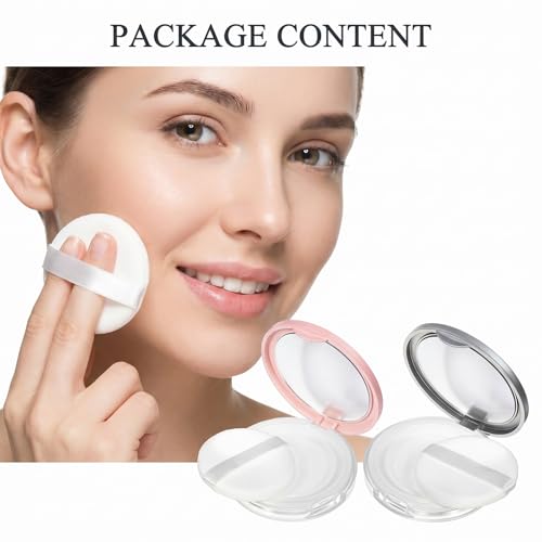 Aiyorse 2-Pack Refillable Loose Powder Container with Puff and Mirror