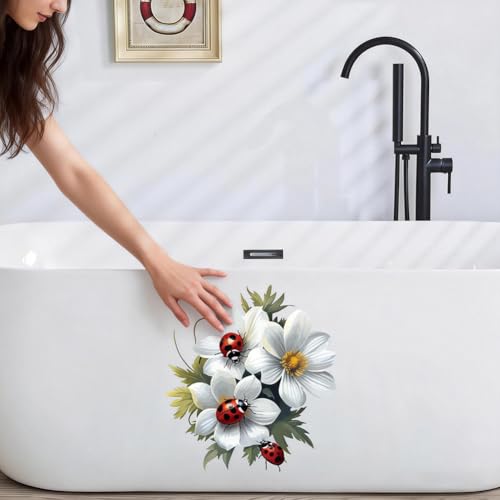 Floral Toilet Lid Cover Decal Waterproof PVC Peel and Stick Sticker